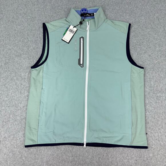 RLX Ralph Lauren Vest Golf Men's Large NWT Green Blue Wicking Mock Neck - Picture 1 of 3